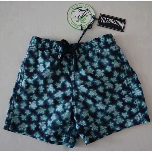 Vilebrequin JIMH2B40 Boy's Sz 4 Blue Marine Hazy Turtle Print Swim Trunks - Picture 1 of 10